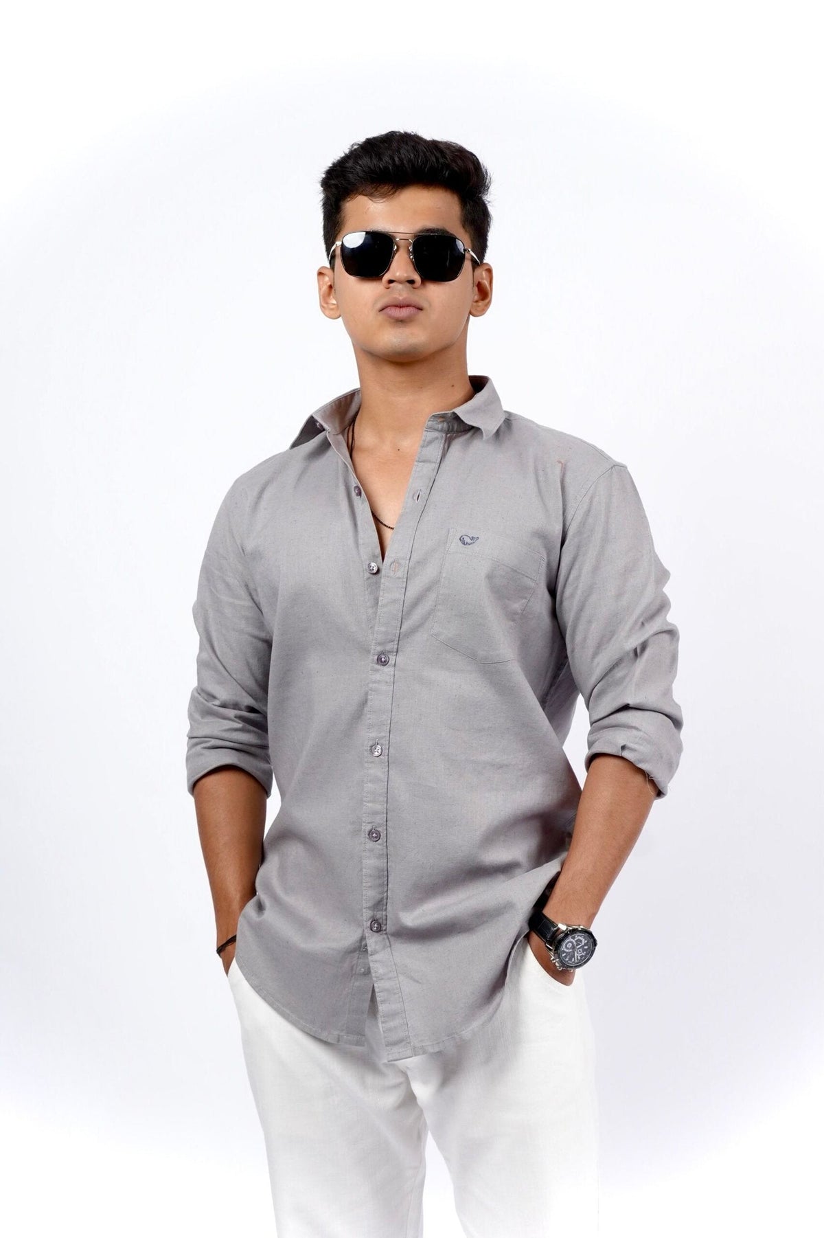 Steel Grey Cotton Linen Shirt image 3