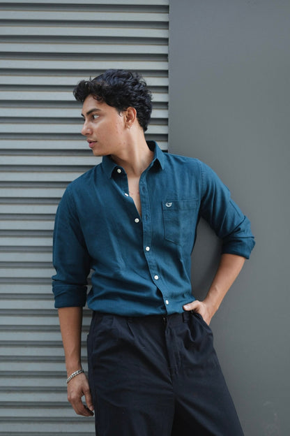Navy Blue F/S Linen Shirt image 4