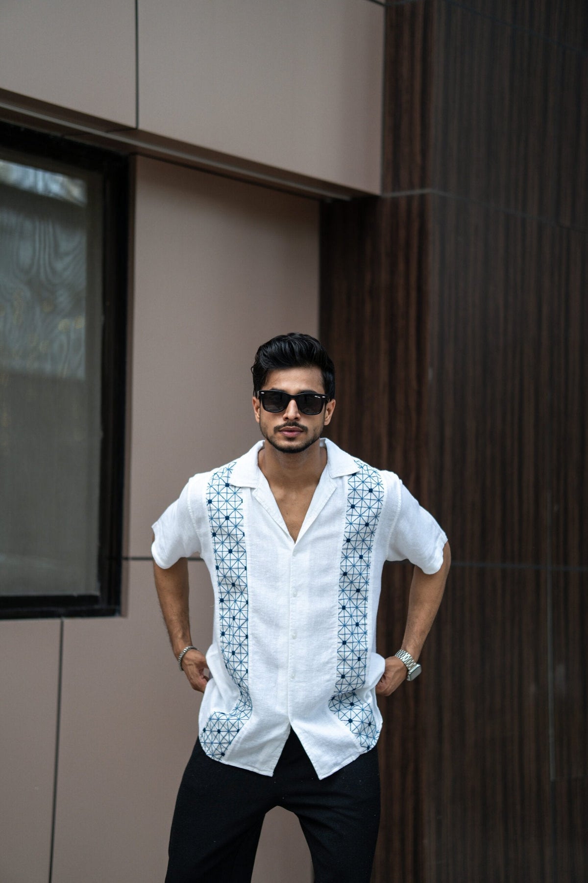 WHITE PANEL EMBRODIERY HALF SLEEVES SHIRT image 2