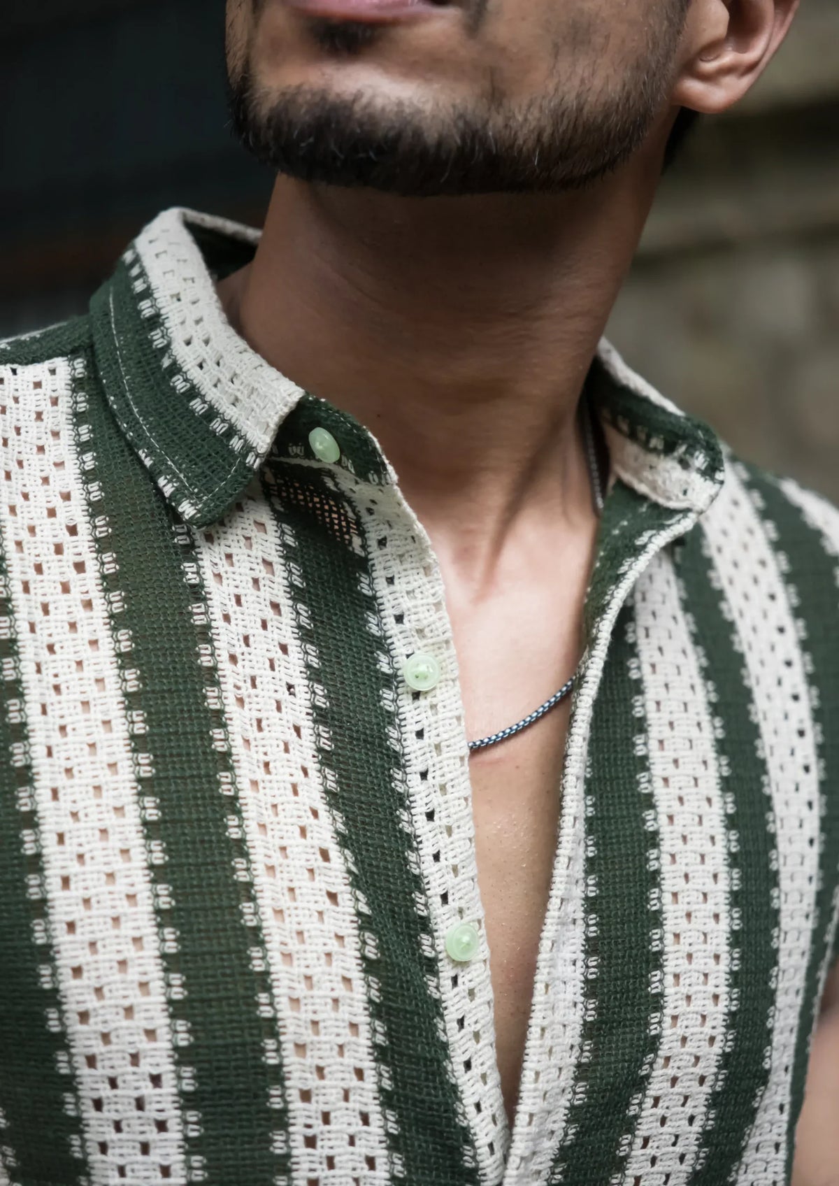 Crochet Teal Green Half Sleeves Shirt image 1