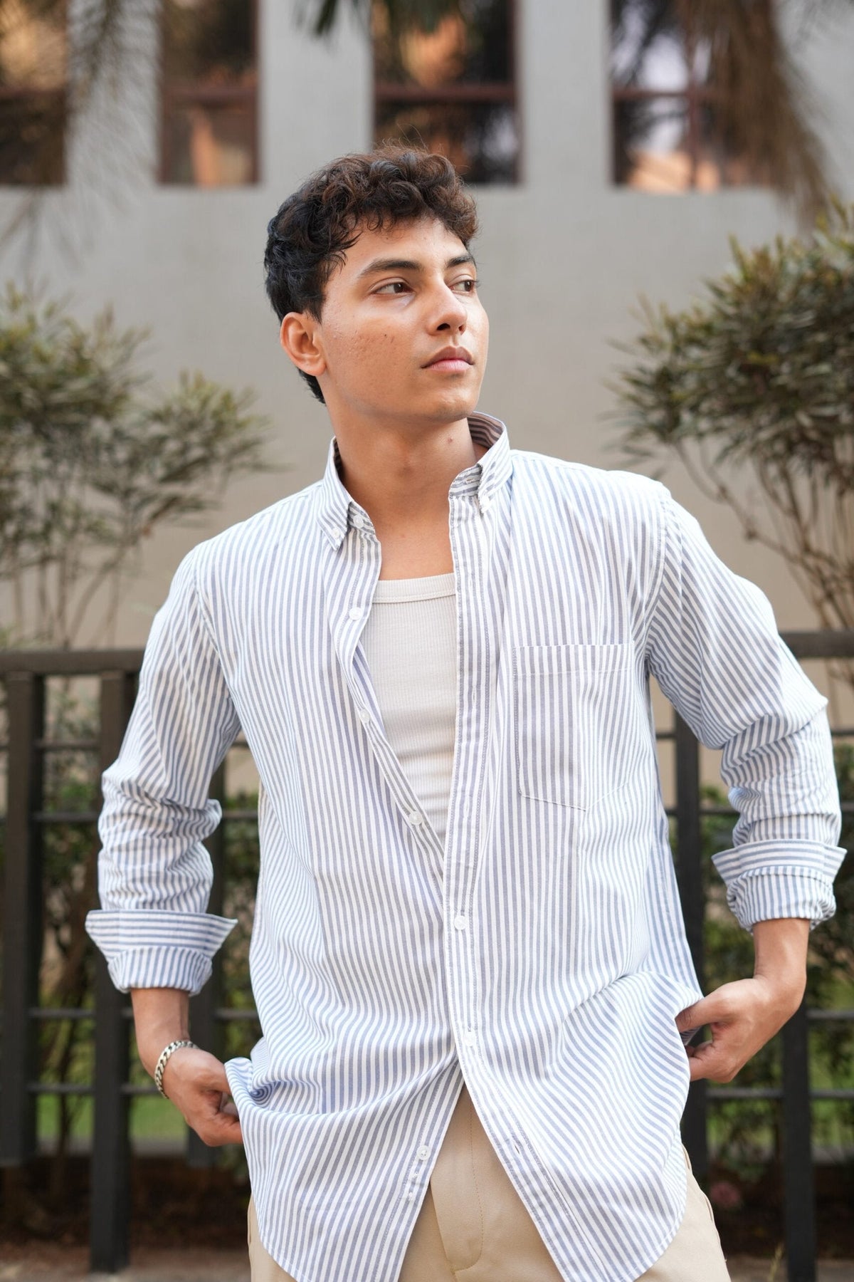 OLD MONEY GREY THICK STRIPE SHIRT image 2