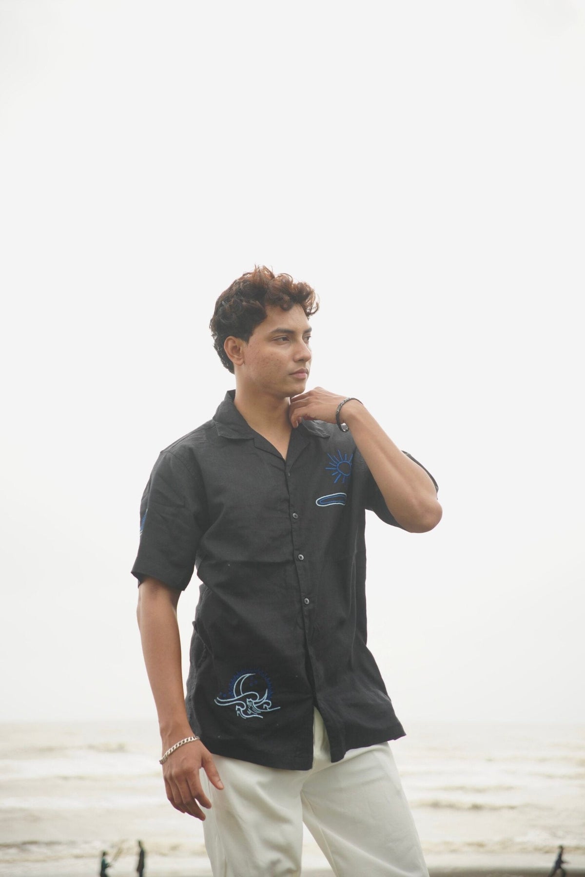 Black H/S Shirt With Cosmic Embroidery image 0