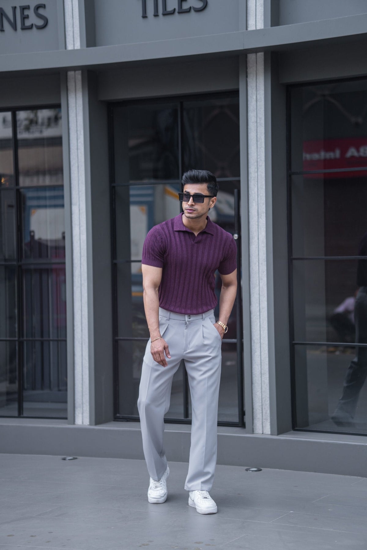 RIBBED KNITTED MAROON HALF SLEEVES POLO T-SHIRT image 4