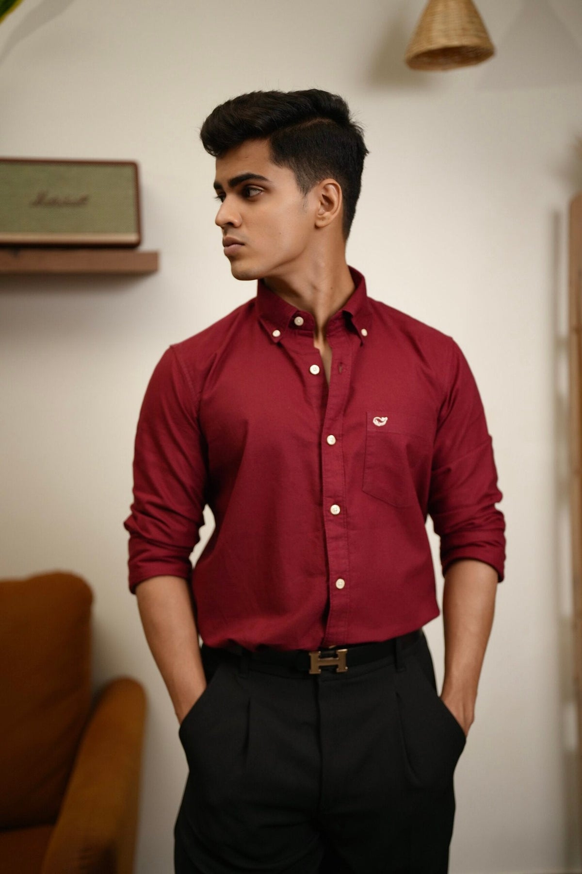 Plain Burgundy Oxford Shirt image 0