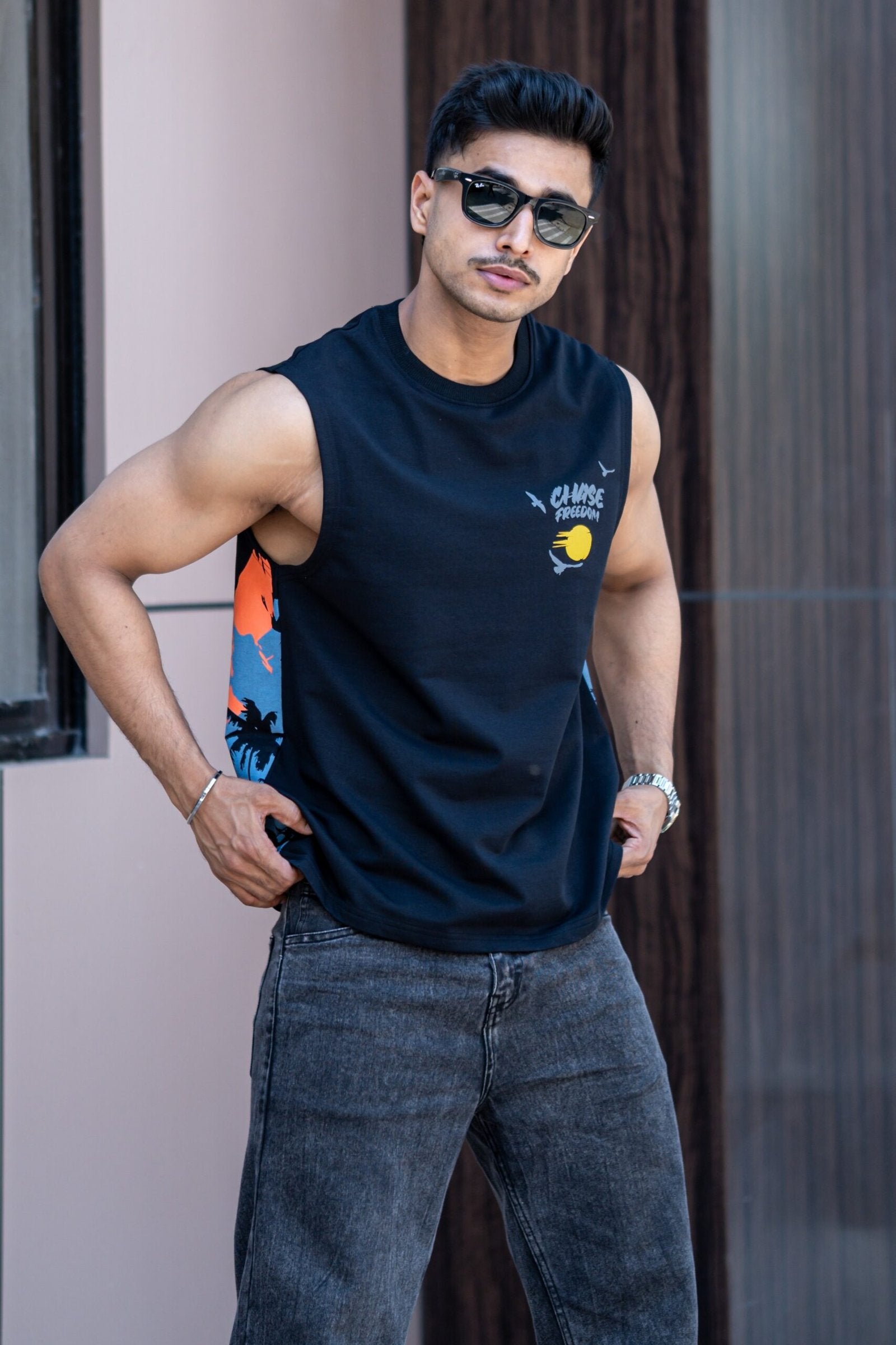 Black Printed Sando In Premium Fabric image 0