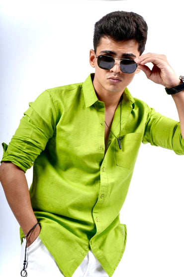 Parrot Green Cotton Linen Shirt image 0