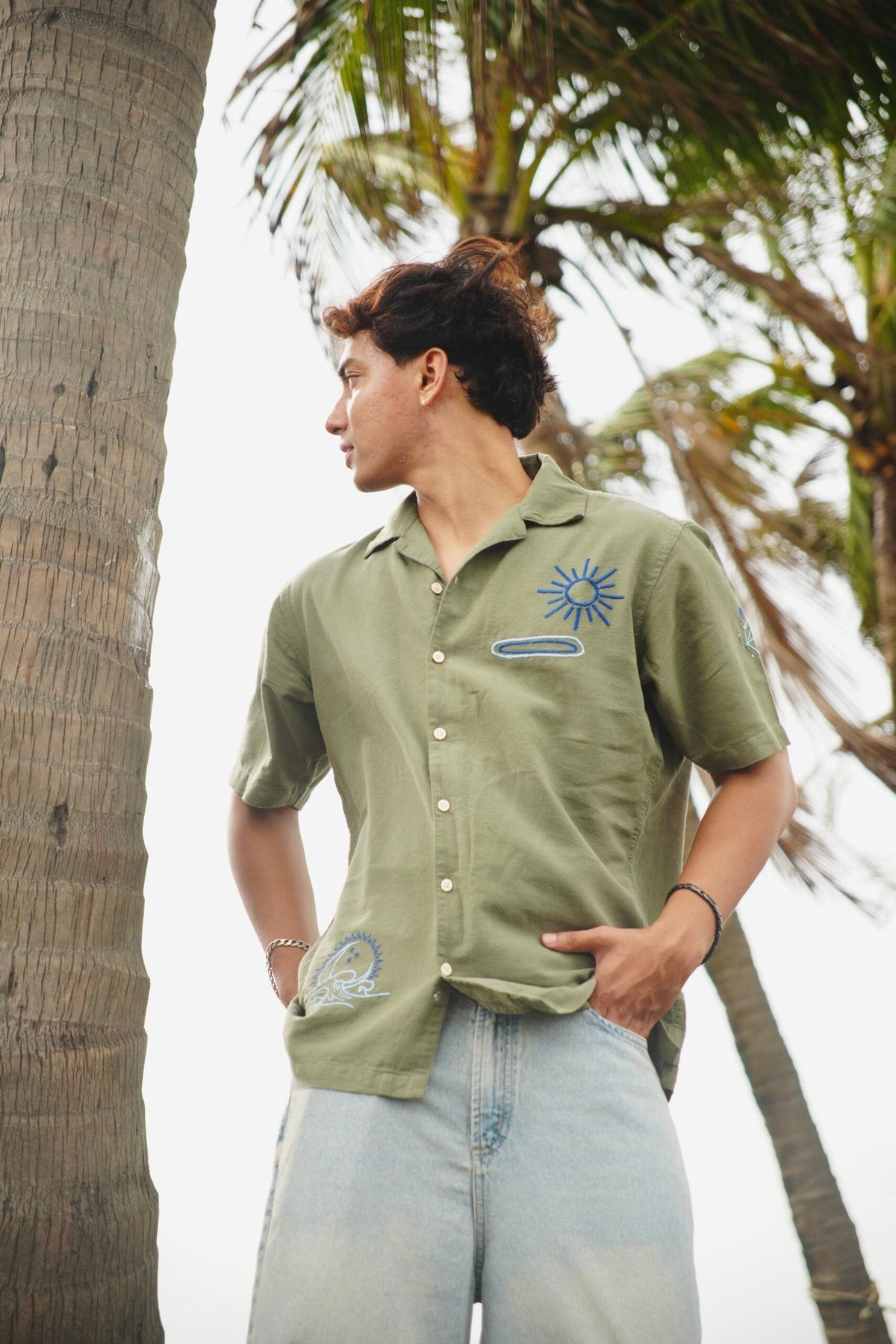 Olive H/S Shirt With Cosmic Embroidery image 0