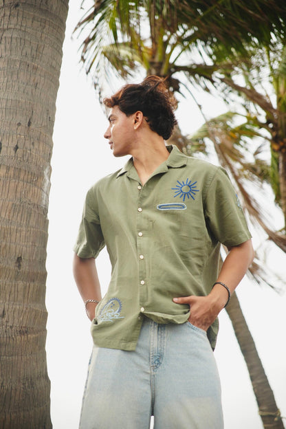 Olive H/S Shirt With Cosmic Embroidery image 0
