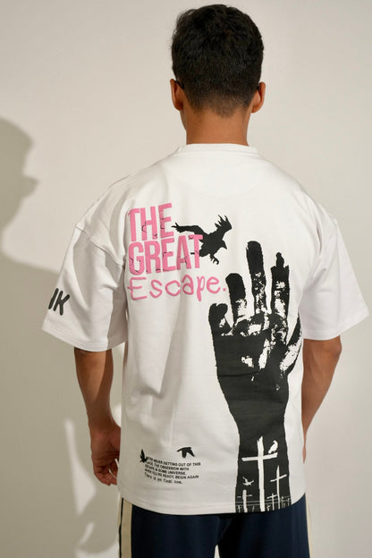 White Printed Heavy GSM Oversized T-Shirt image 3
