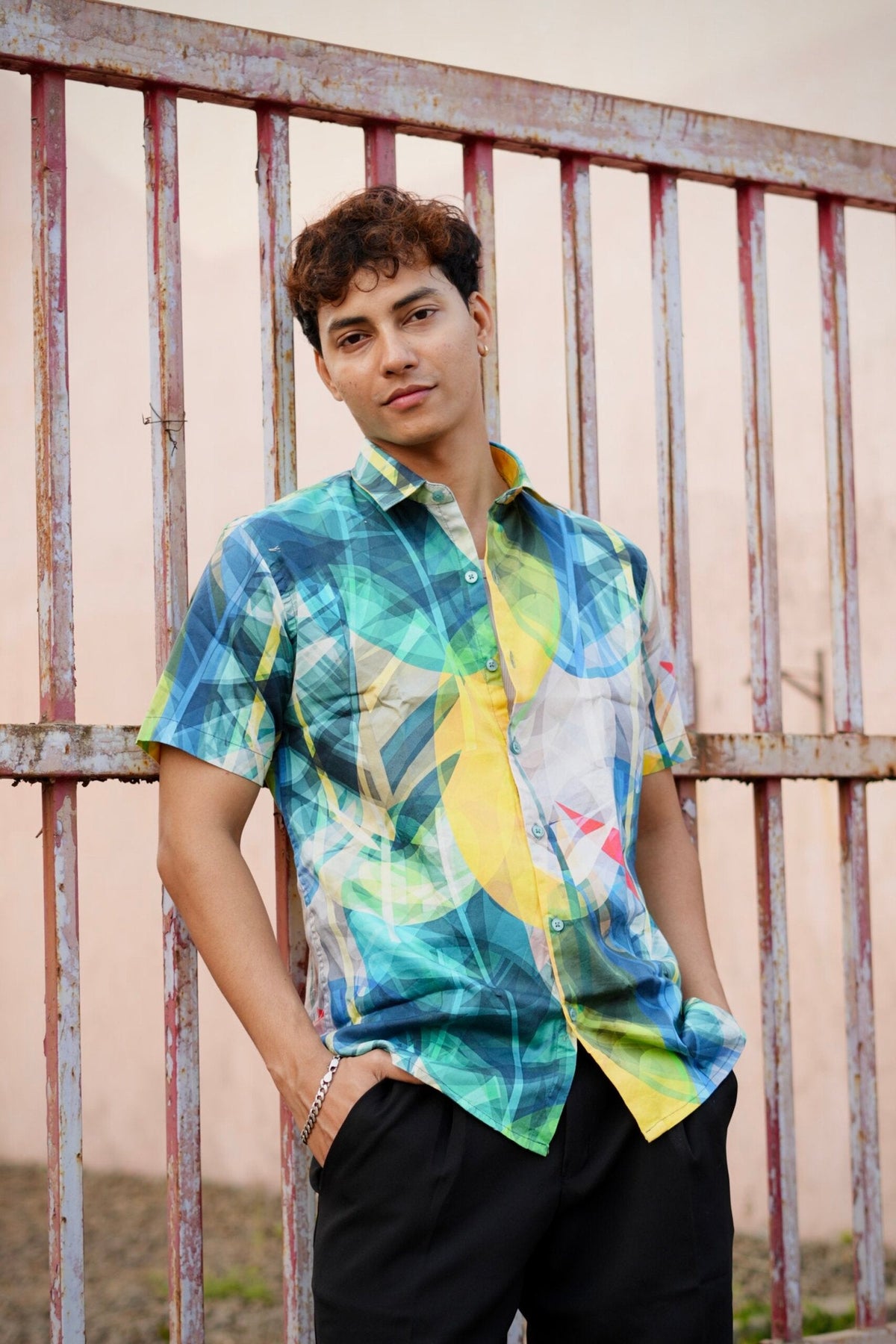MULTI COLOUR ABSTRACT PRINT HALF SLEEVES SHIRT image 0