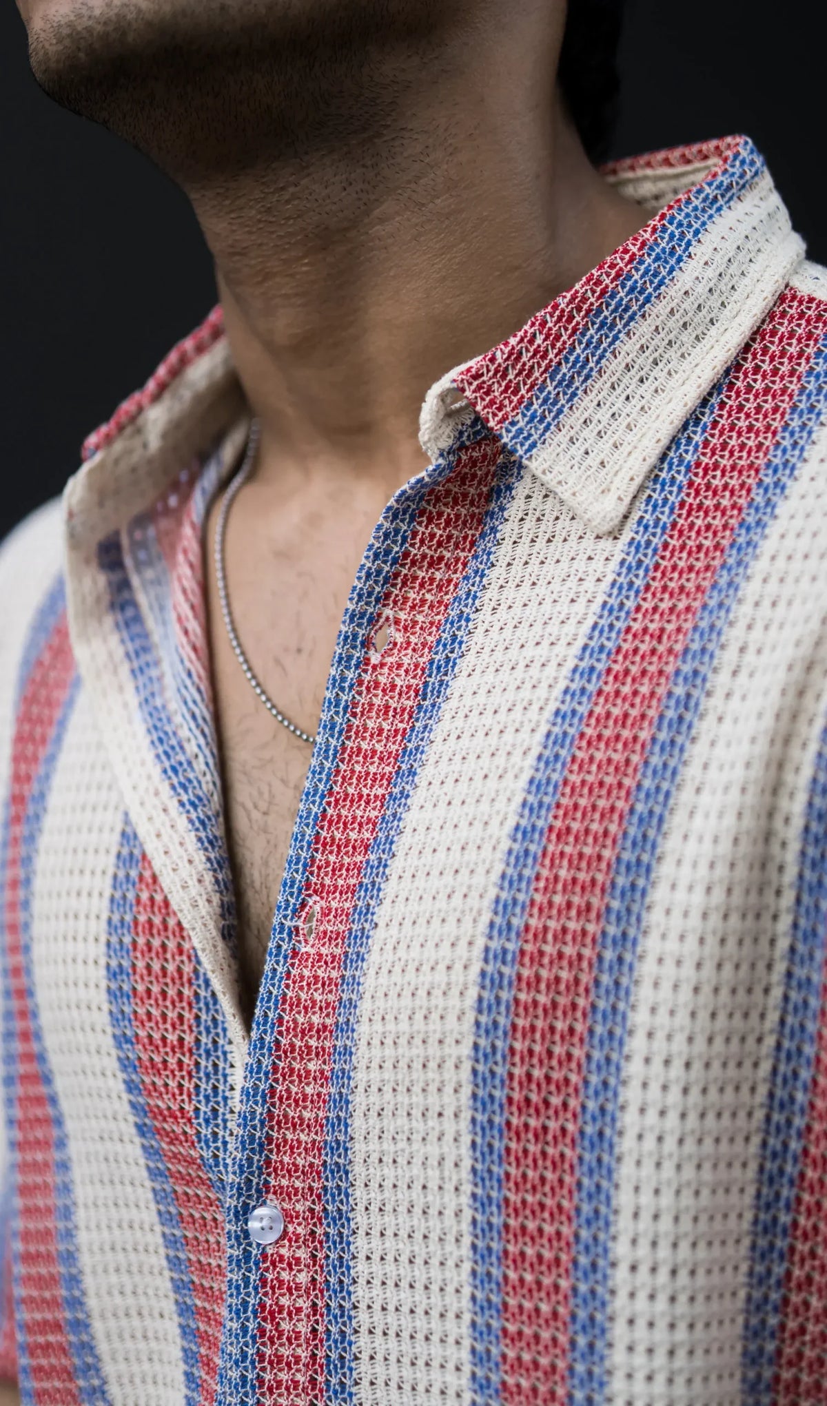 CROCHET RED WHITE STRIPES HALF SLEEVES SHIRT image 1