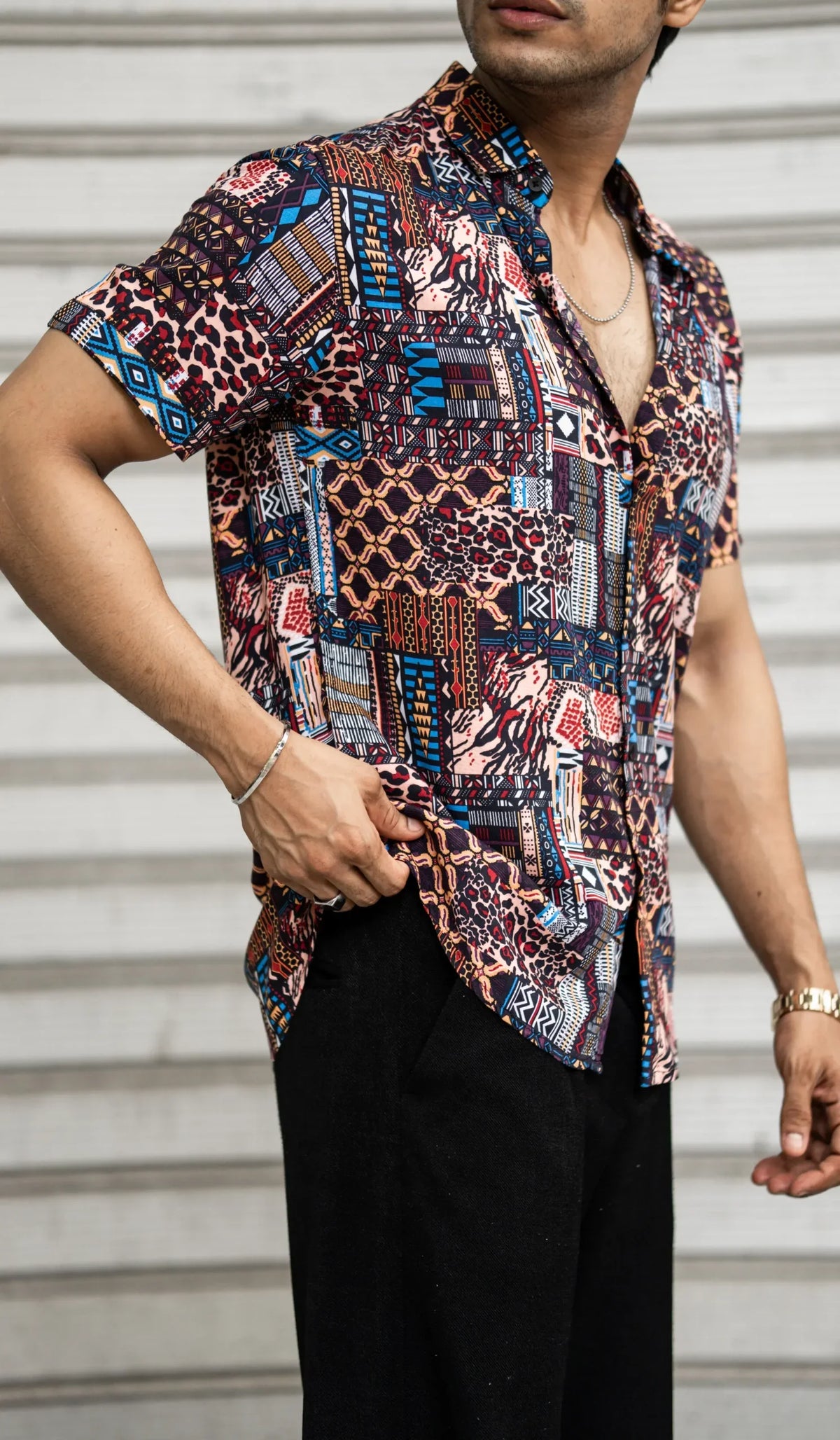 Multi Colour Abstract Printed Rayon Half Sleeves Shirt image 1