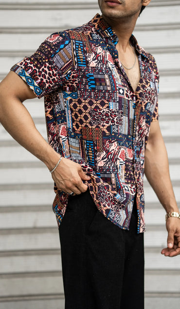 Multi Colour Abstract Printed Rayon Half Sleeves Shirt image 1