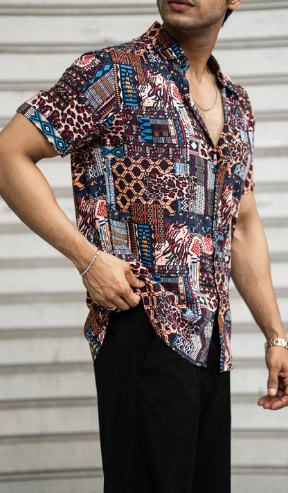 Multi Colour Abstract Printed Rayon Half Sleeves Shirt image 1