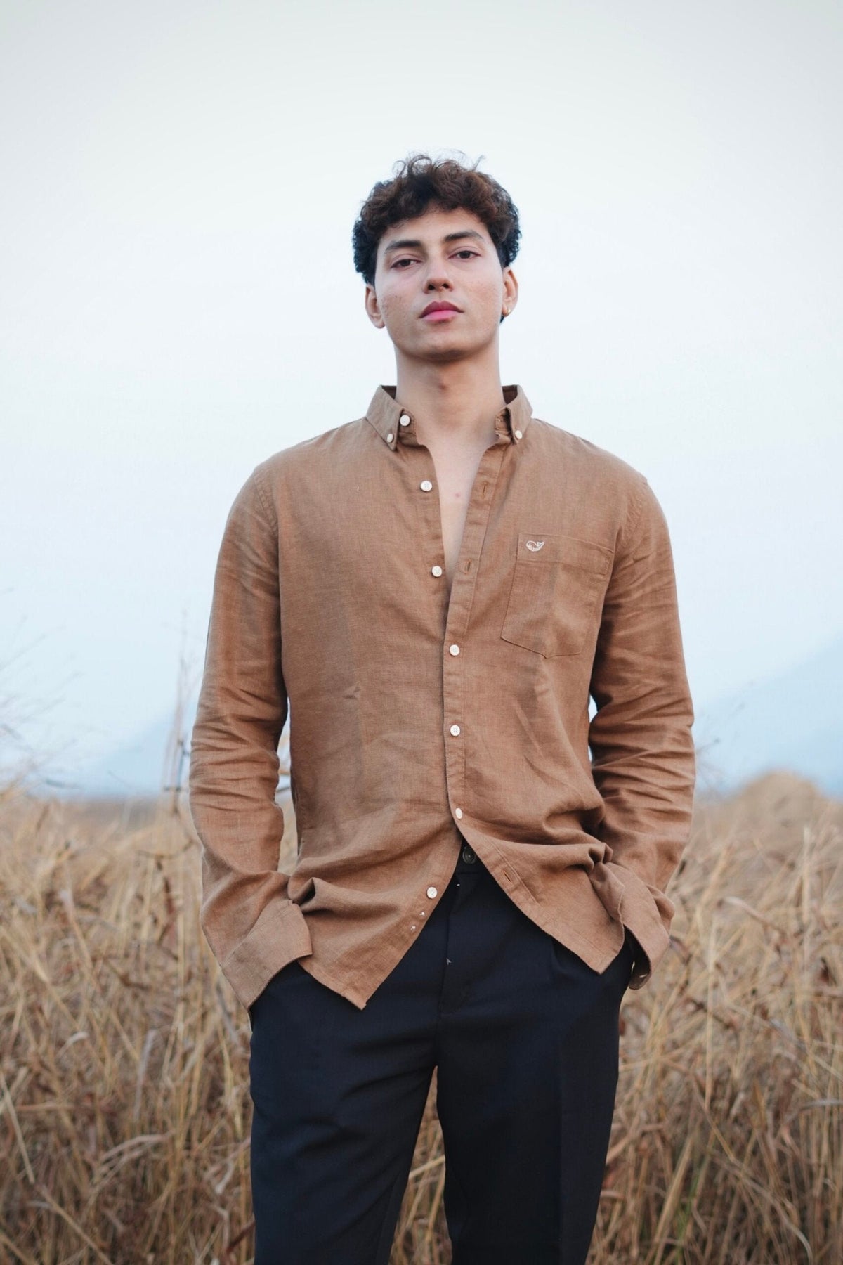 COTTON LINEN BROWN SHIRT image 2