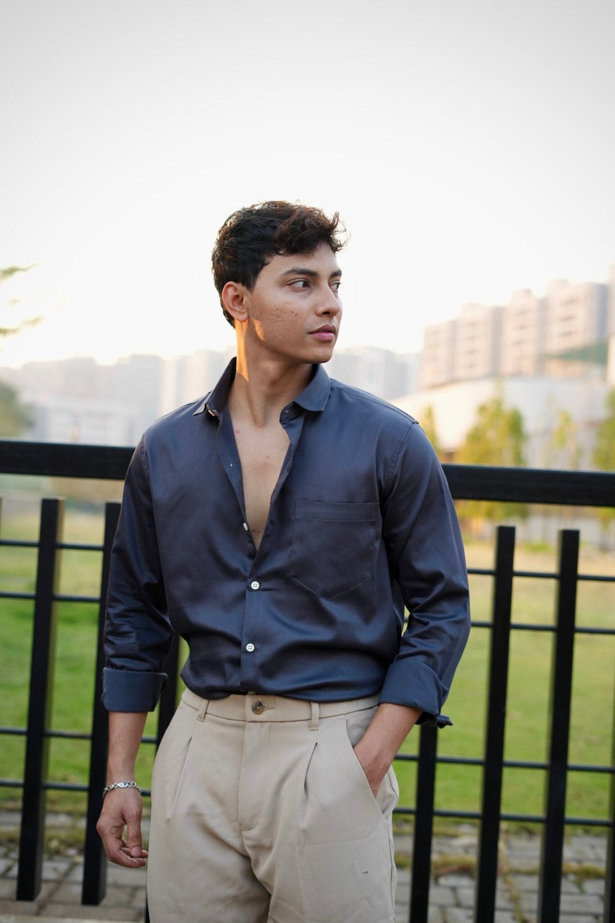 DARK GREY SATIN SHIRT image 2
