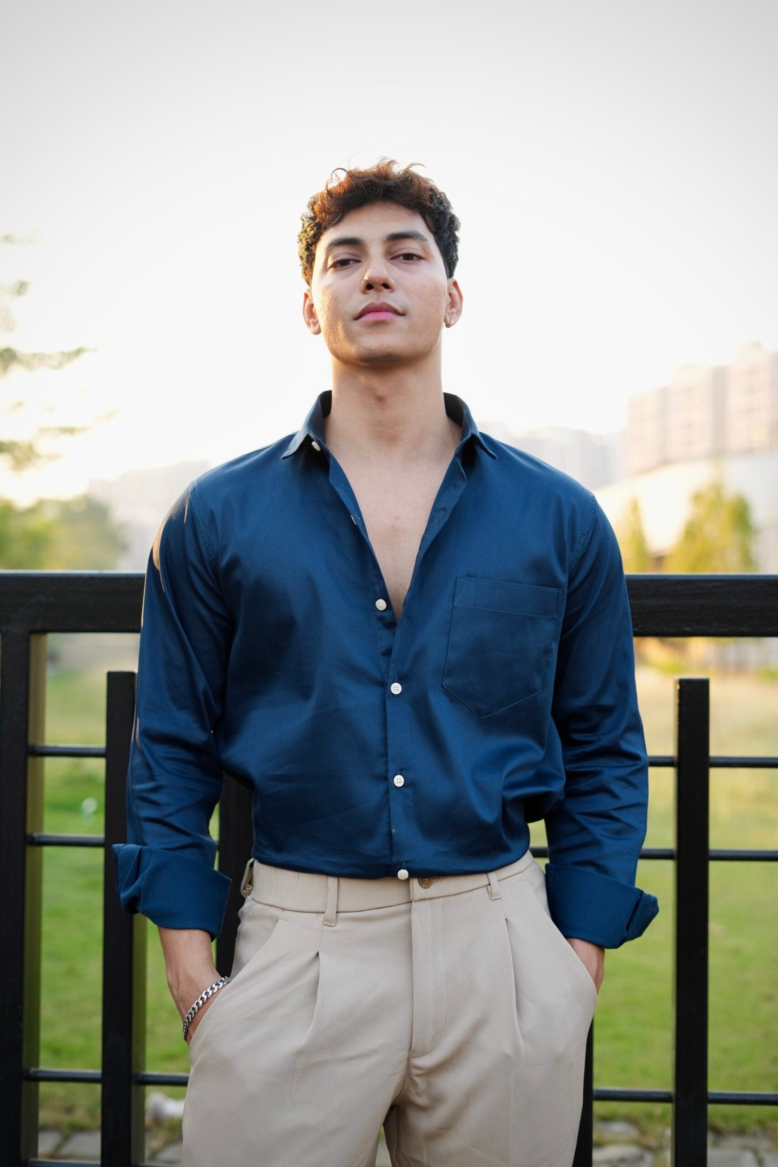 DARK TURKISH BLUE SATIN SHIRT image 0