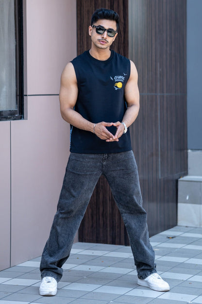 Black Printed Sando In Premium Fabric image 3