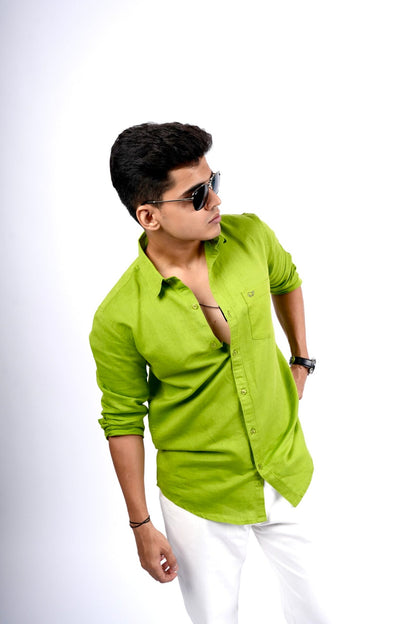 Parrot Green Cotton Linen Shirt image 1