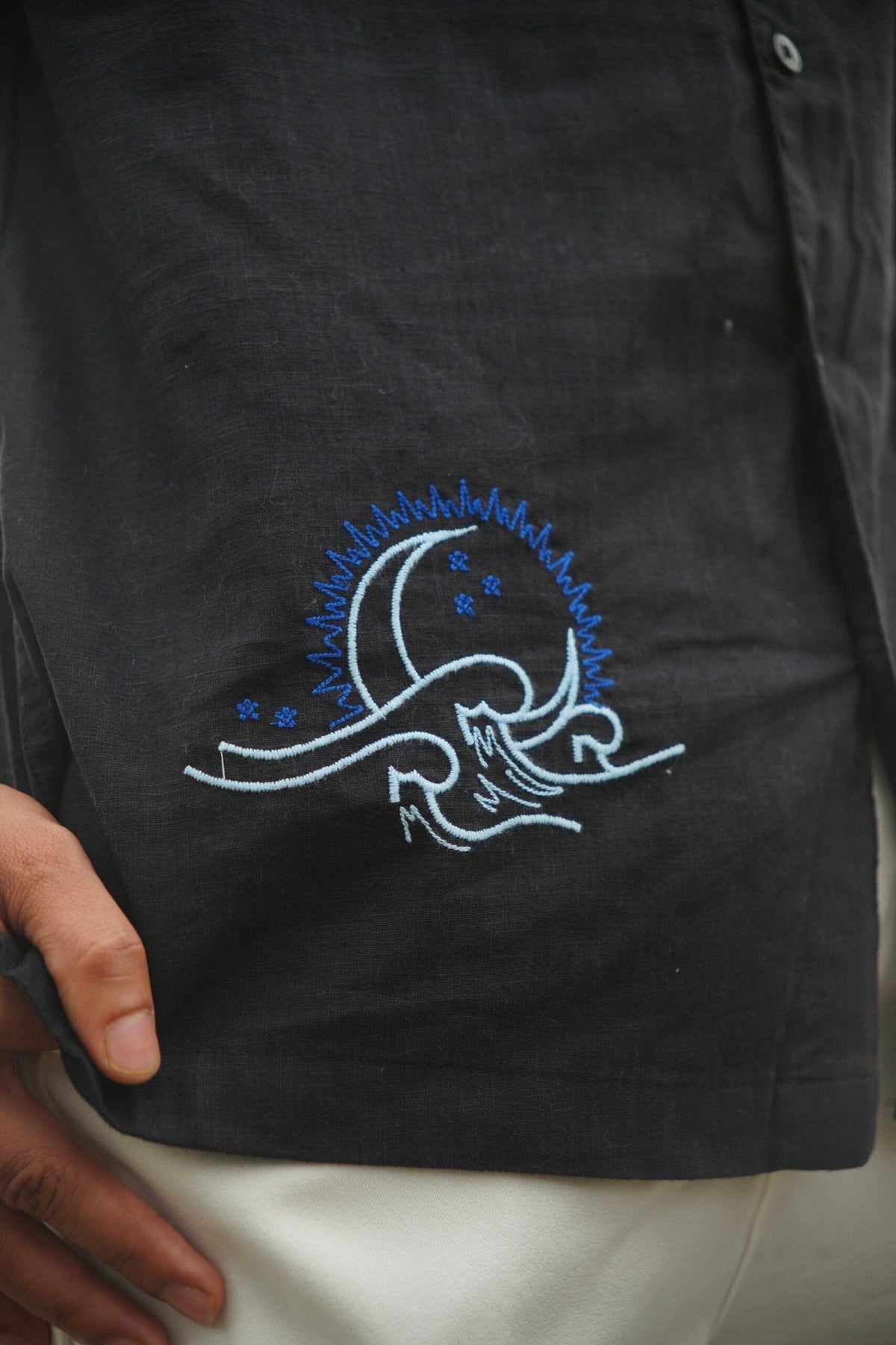 Black H/S Shirt With Cosmic Embroidery image 5