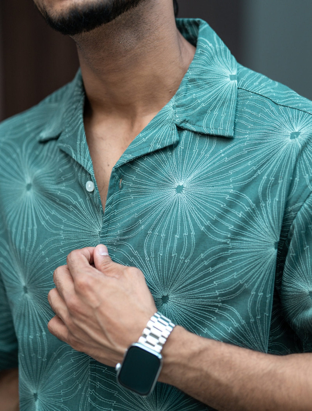 GREEN EMBRODEIRY HALF SLEEVES SHIRT image 1