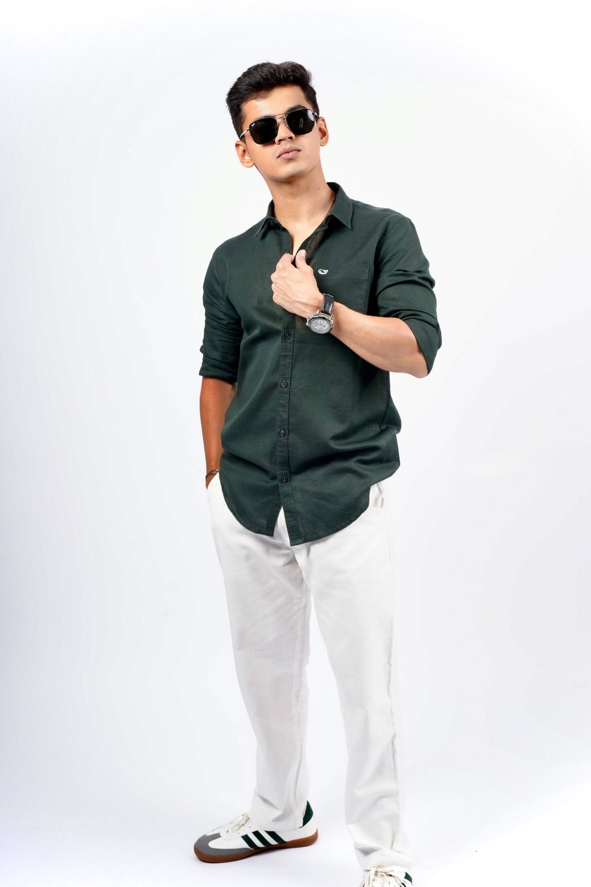 Bottle Green Cotton Linen Shirt image 0