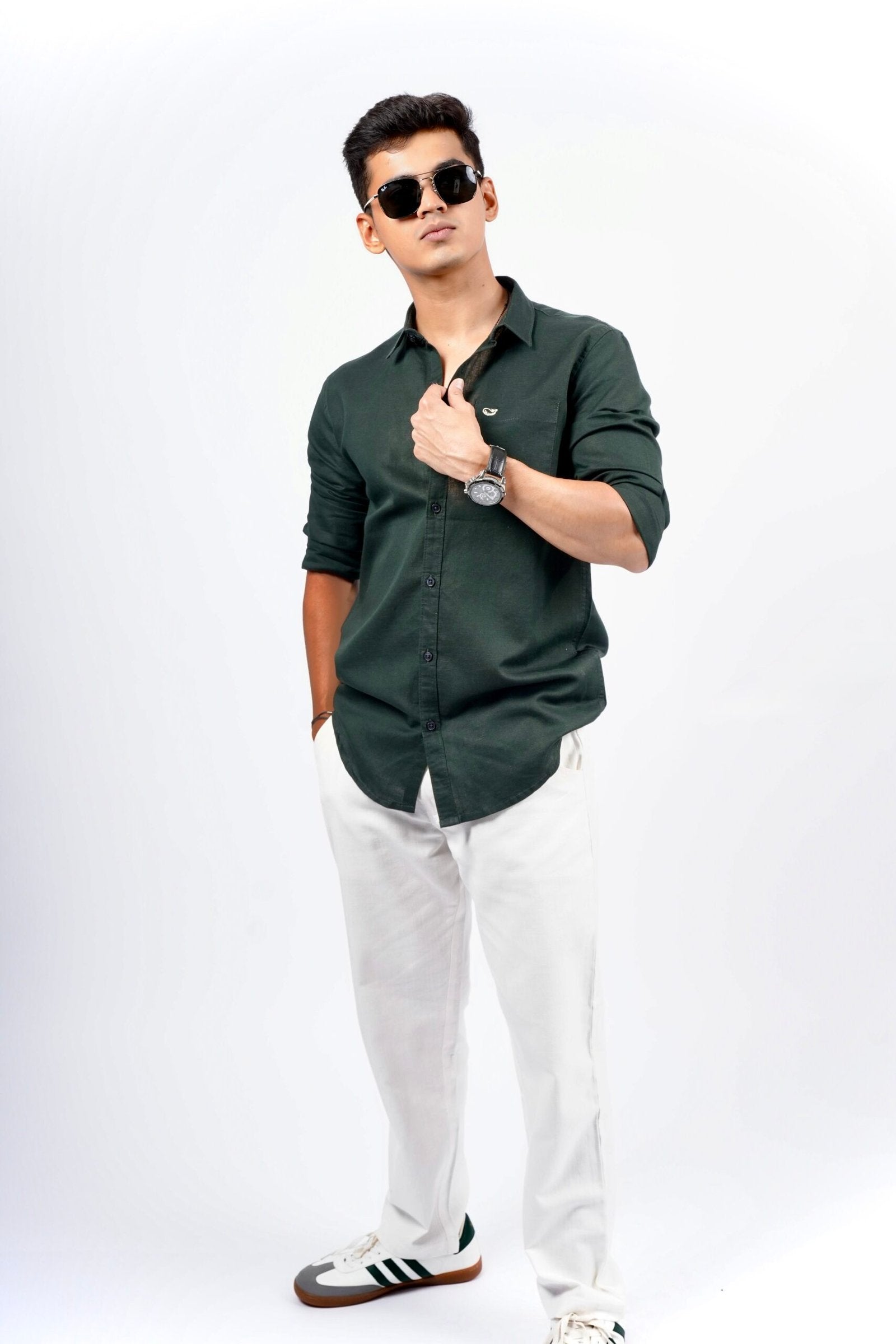 Bottle Green Cotton Linen Shirt image 0