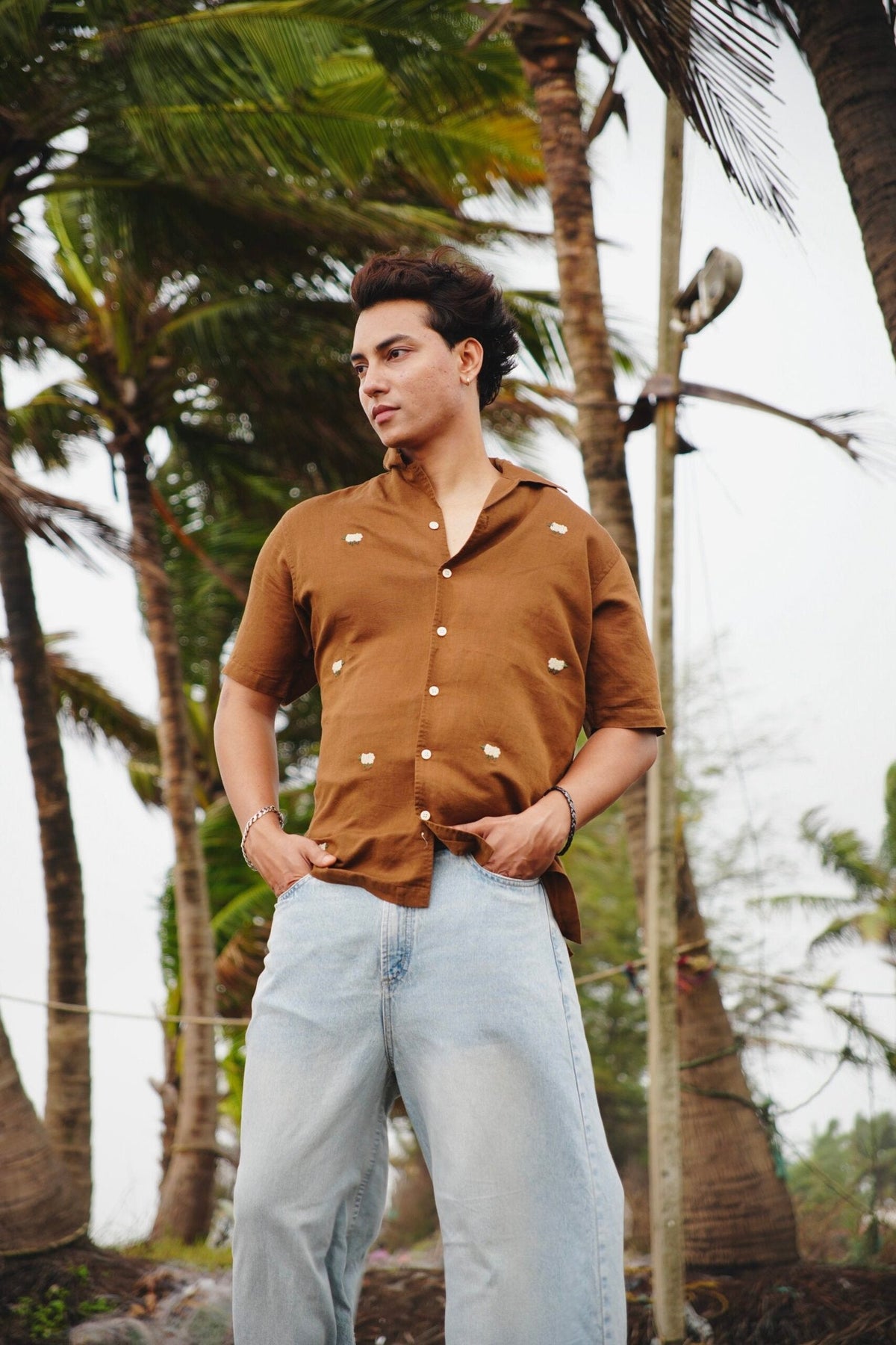 Brown H/S Shirt With Sheep Embroidery image 0