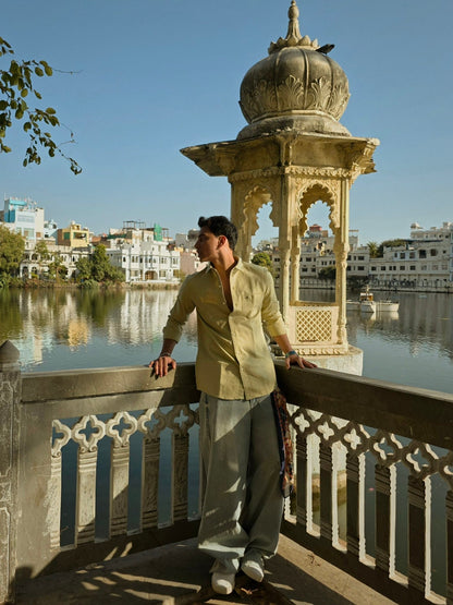 Greenish Yellow F/S Linen Shirt image 1
