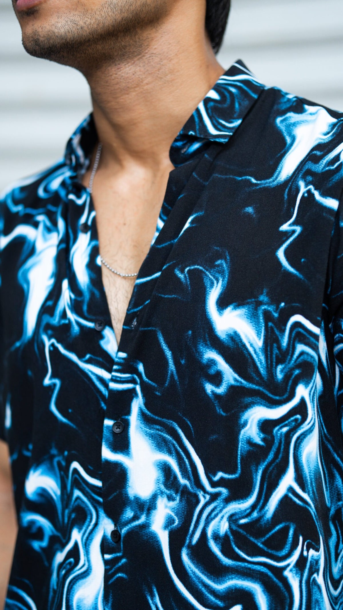 BLUE THUNDERING RAYON HALF SLEEVES SHIRT image 0