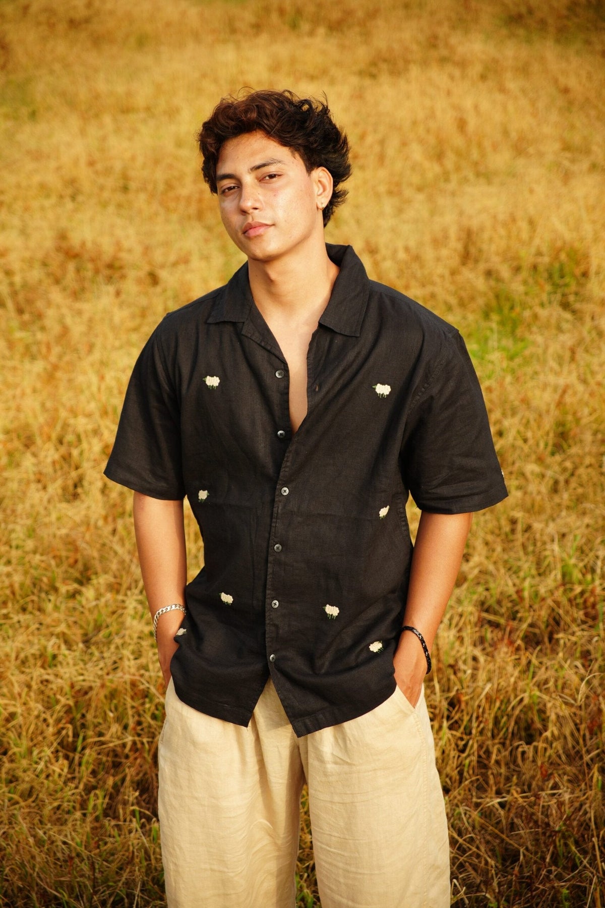 Black H/S Shirt With Sheep Embroidery image 0