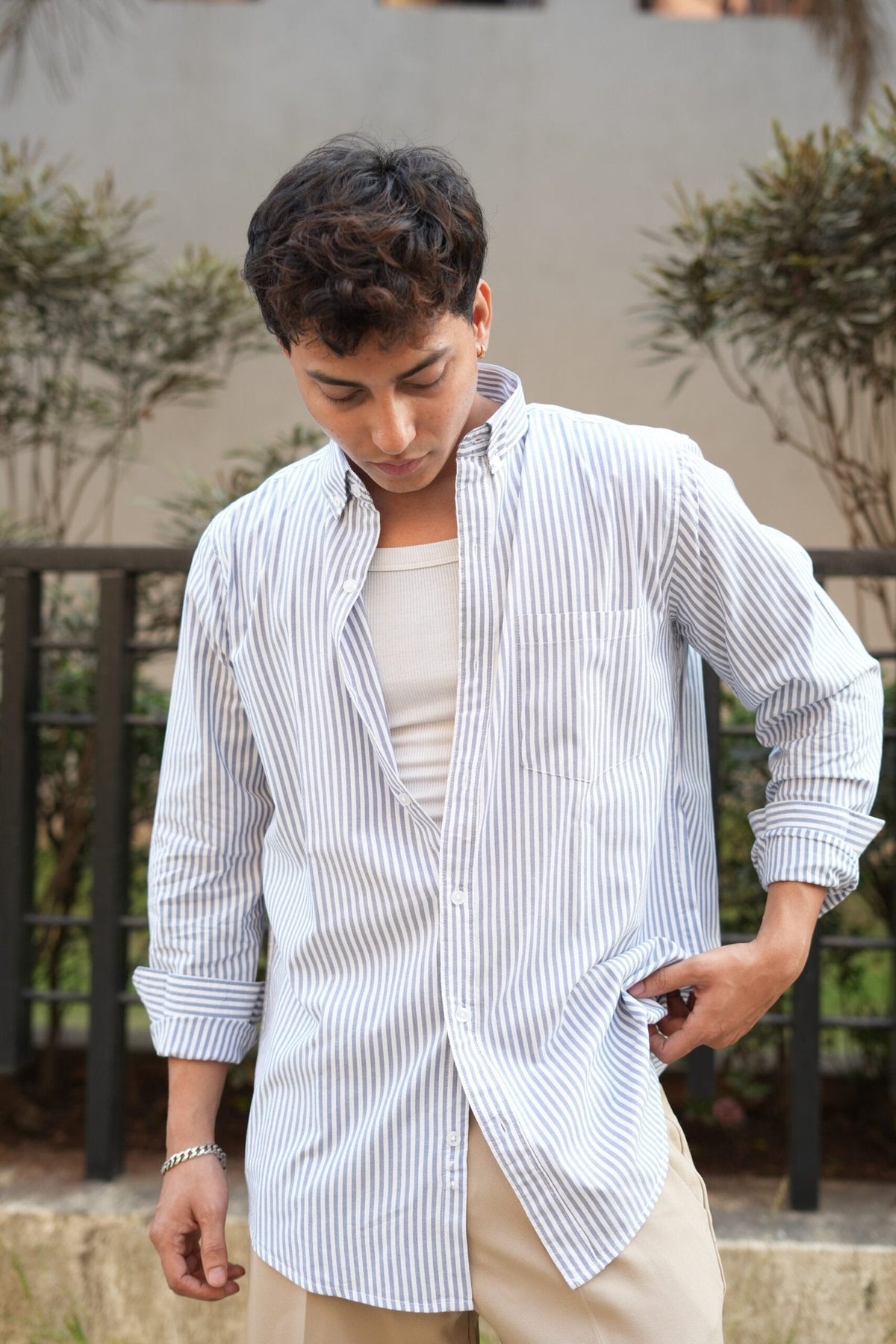 OLD MONEY GREY THICK STRIPE SHIRT image 1