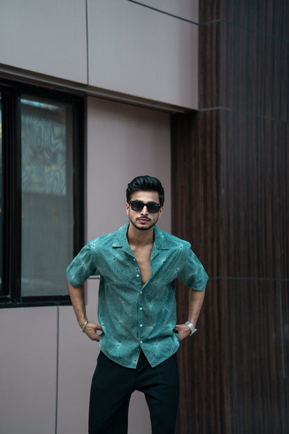 GREEN EMBRODEIRY HALF SLEEVES SHIRT image 3