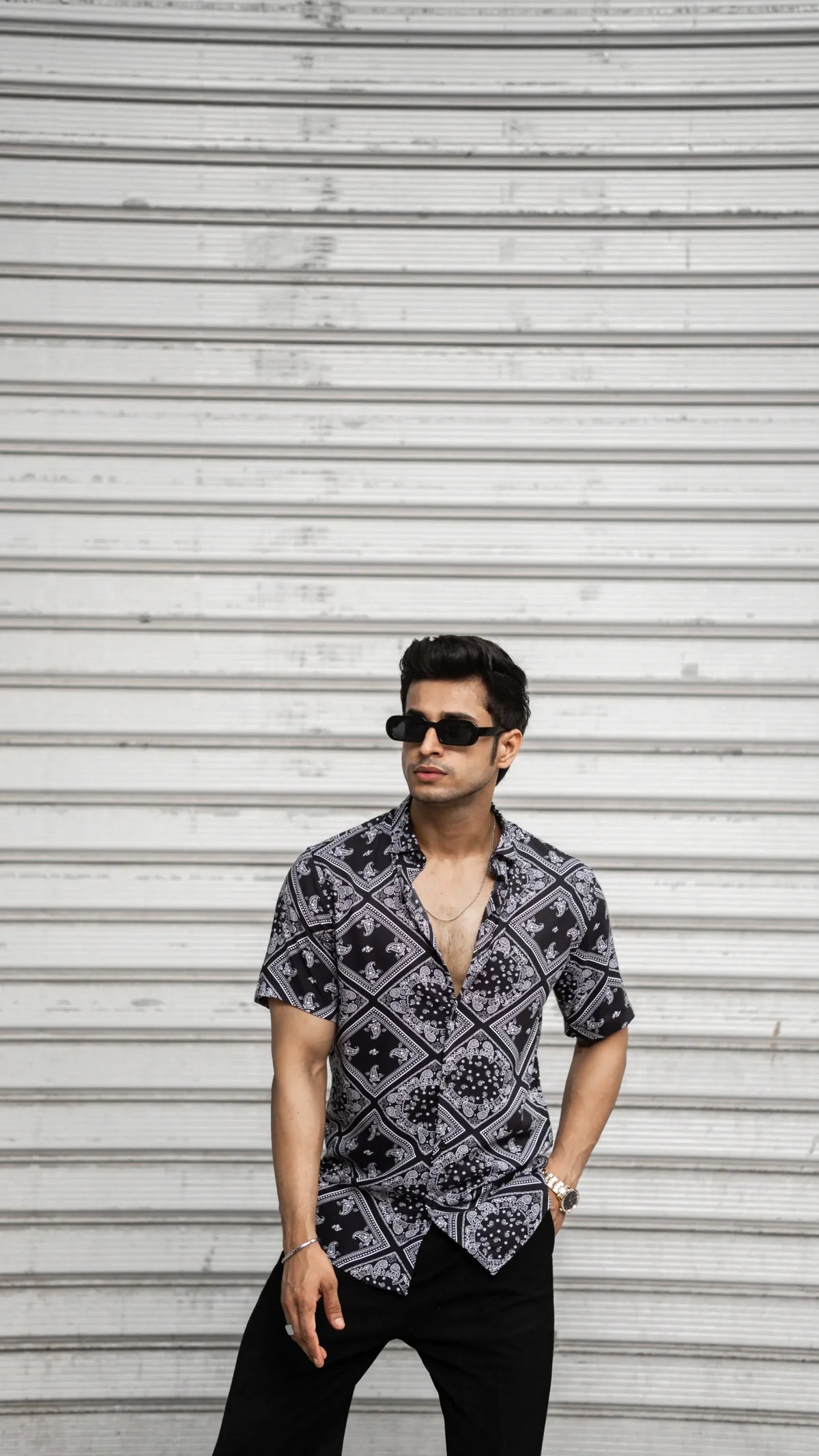 Black Abstract Rayon Half Sleeves Shirt image 0
