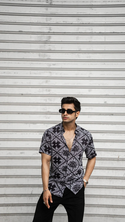 Black Abstract Rayon Half Sleeves Shirt image 0