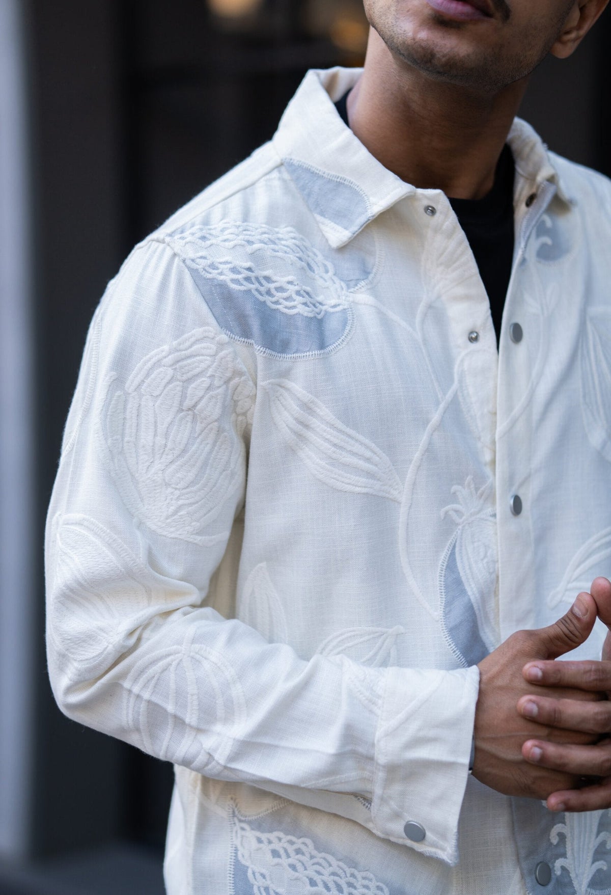 CREAM EMBROIDERED OVERSIZED SHACKET image 4