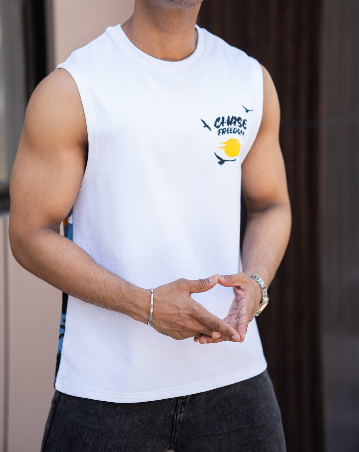 White Printed Sando In Premium Fabric image 3