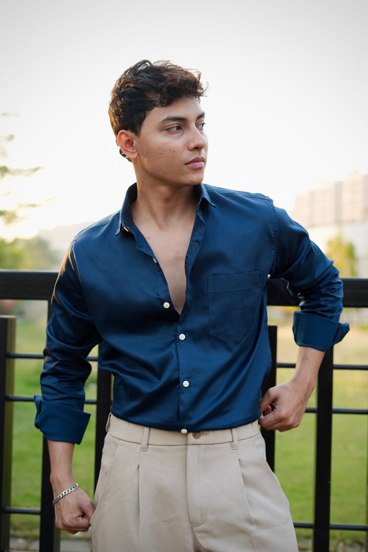 DARK TURKISH BLUE SATIN SHIRT image 3