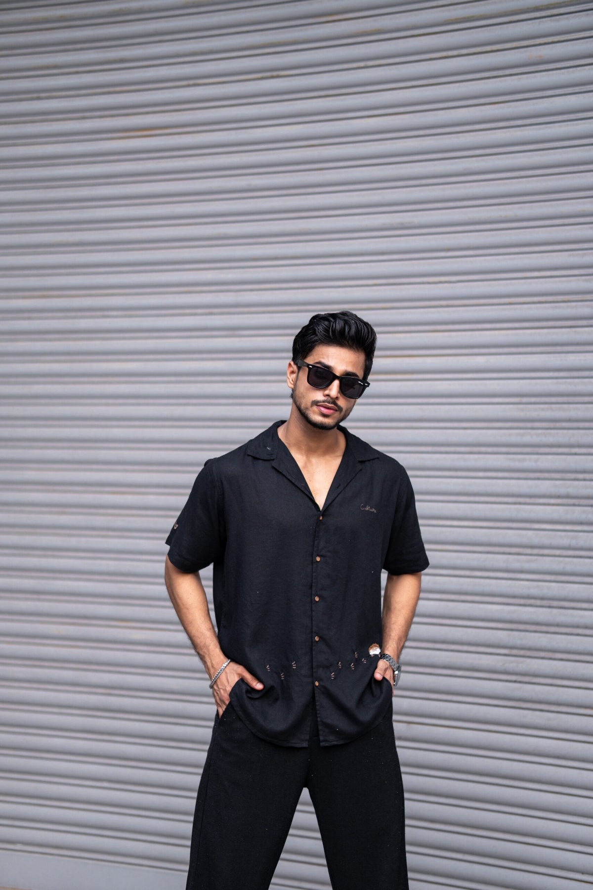 BLACK EMBRODIERY HALF SLEEVES SHIRT image 0