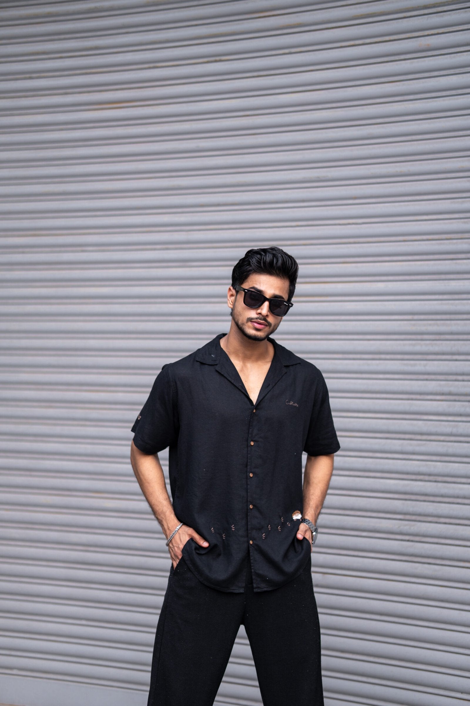 BLACK EMBRODIERY HALF SLEEVES SHIRT image 0