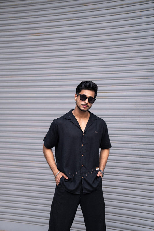 BLACK EMBRODIERY HALF SLEEVES SHIRT image 0