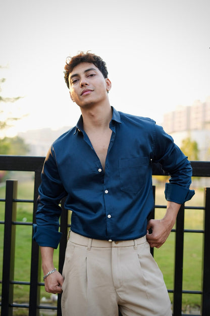 DARK TURKISH BLUE SATIN SHIRT image 2