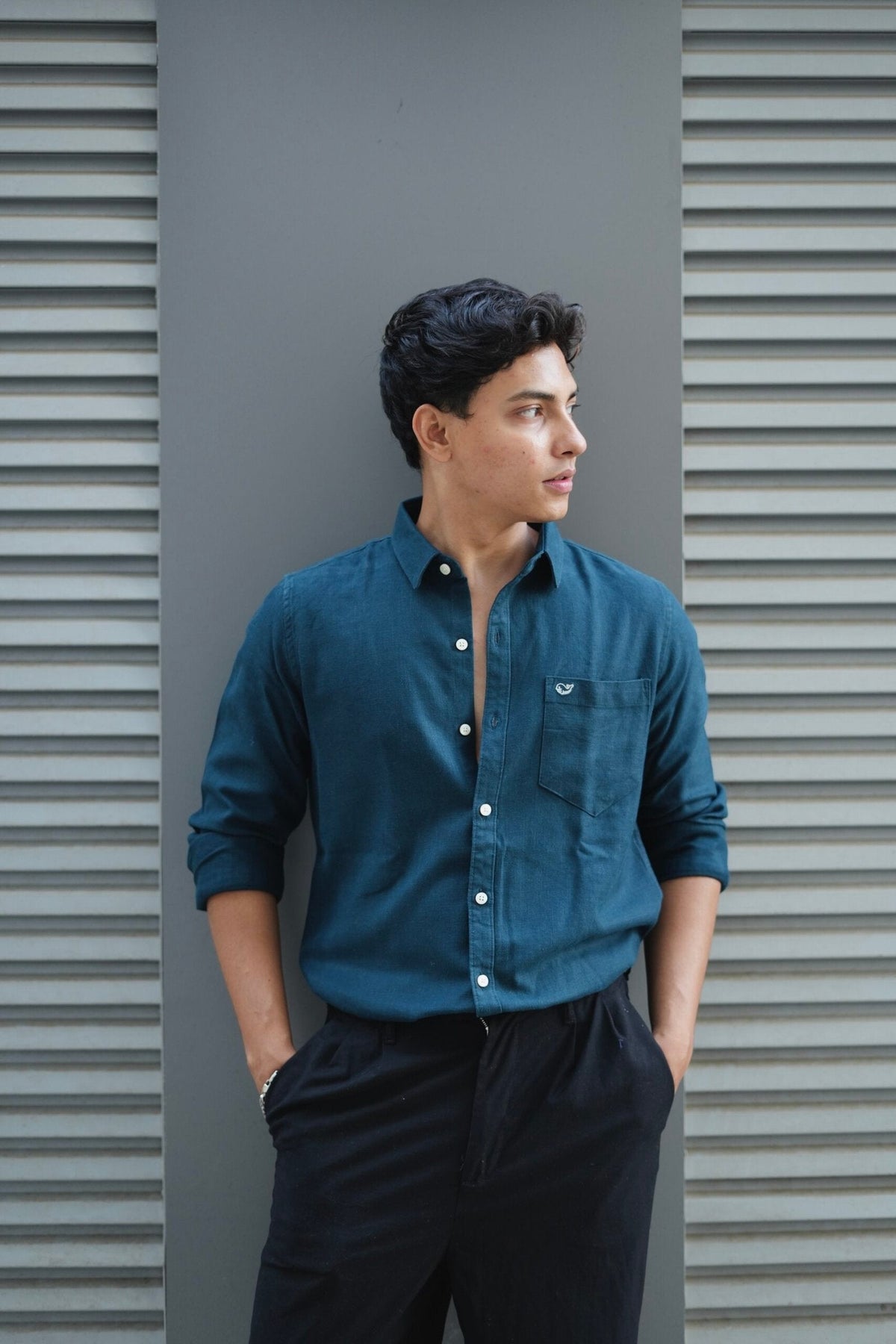 Navy Blue F/S Linen Shirt image 2