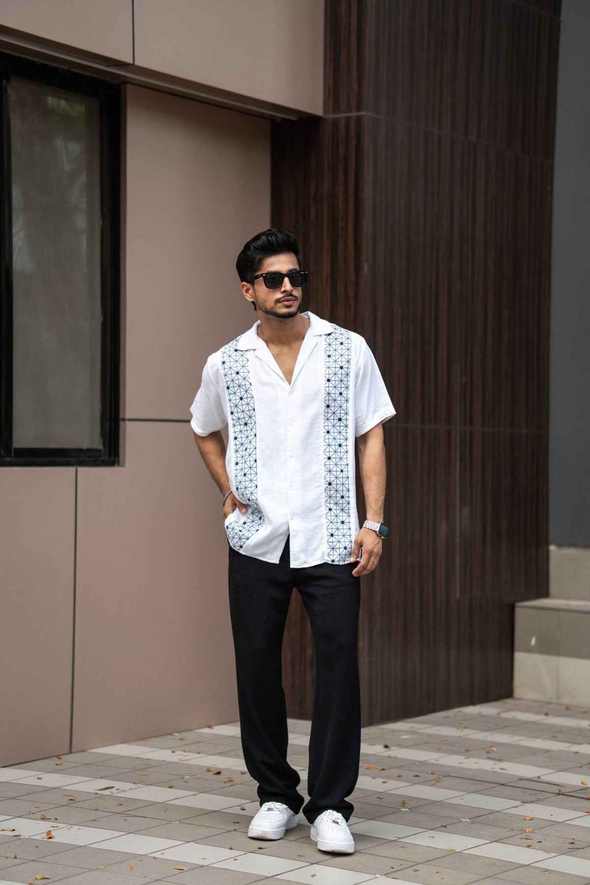 WHITE PANEL EMBRODIERY HALF SLEEVES SHIRT image 4
