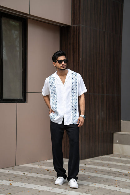 WHITE PANEL EMBRODIERY HALF SLEEVES SHIRT image 4