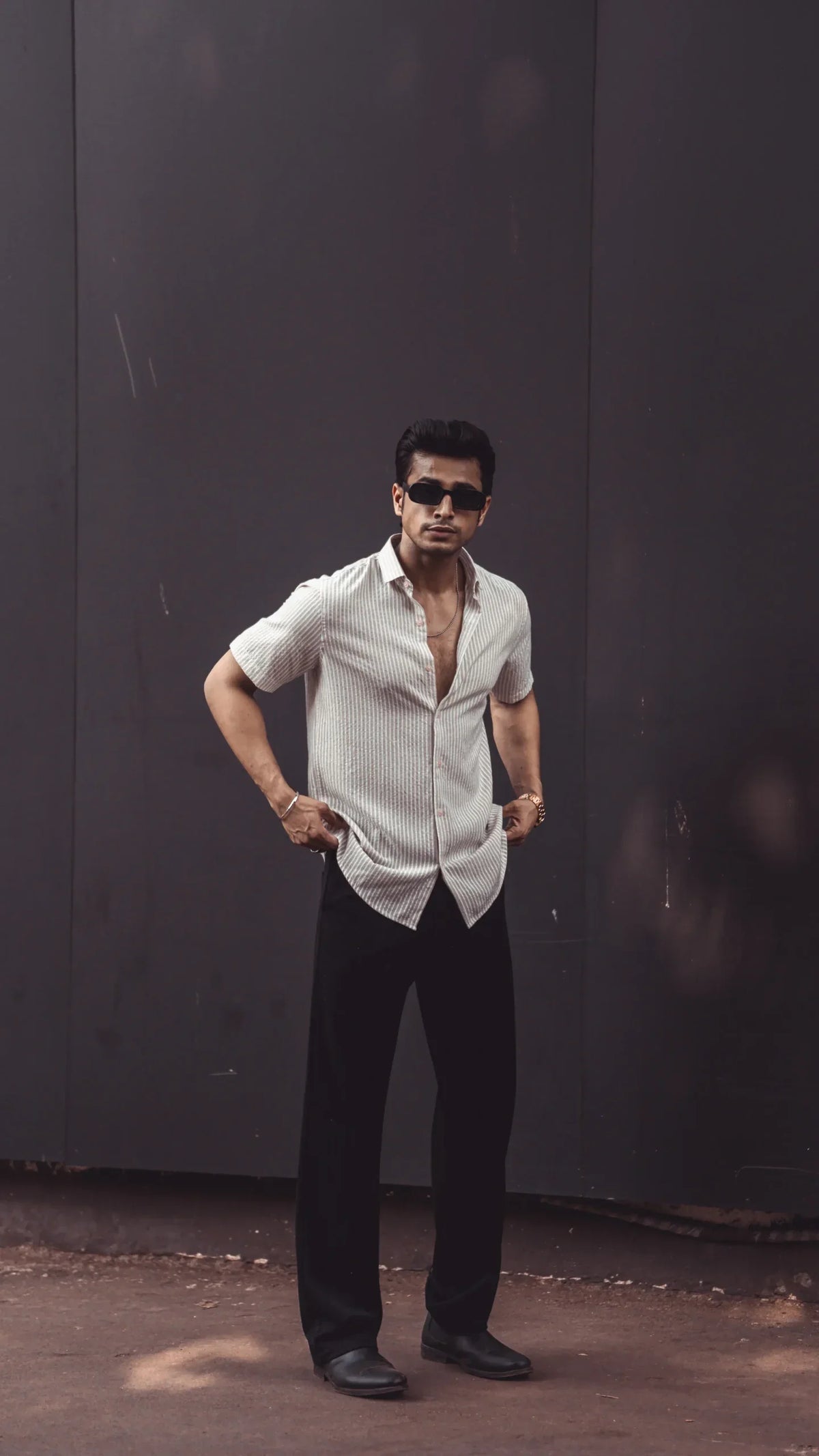 CRUSH BROWN WHITE STRIPES HALF SLEEVES SHIRT image 0