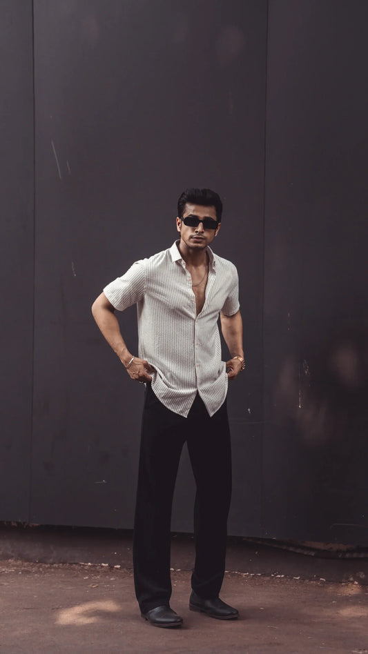 CRUSH BROWN WHITE STRIPES HALF SLEEVES SHIRT image 0