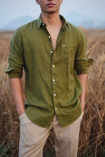 MYRTLE GREEN LINEN SHIRT image 1
