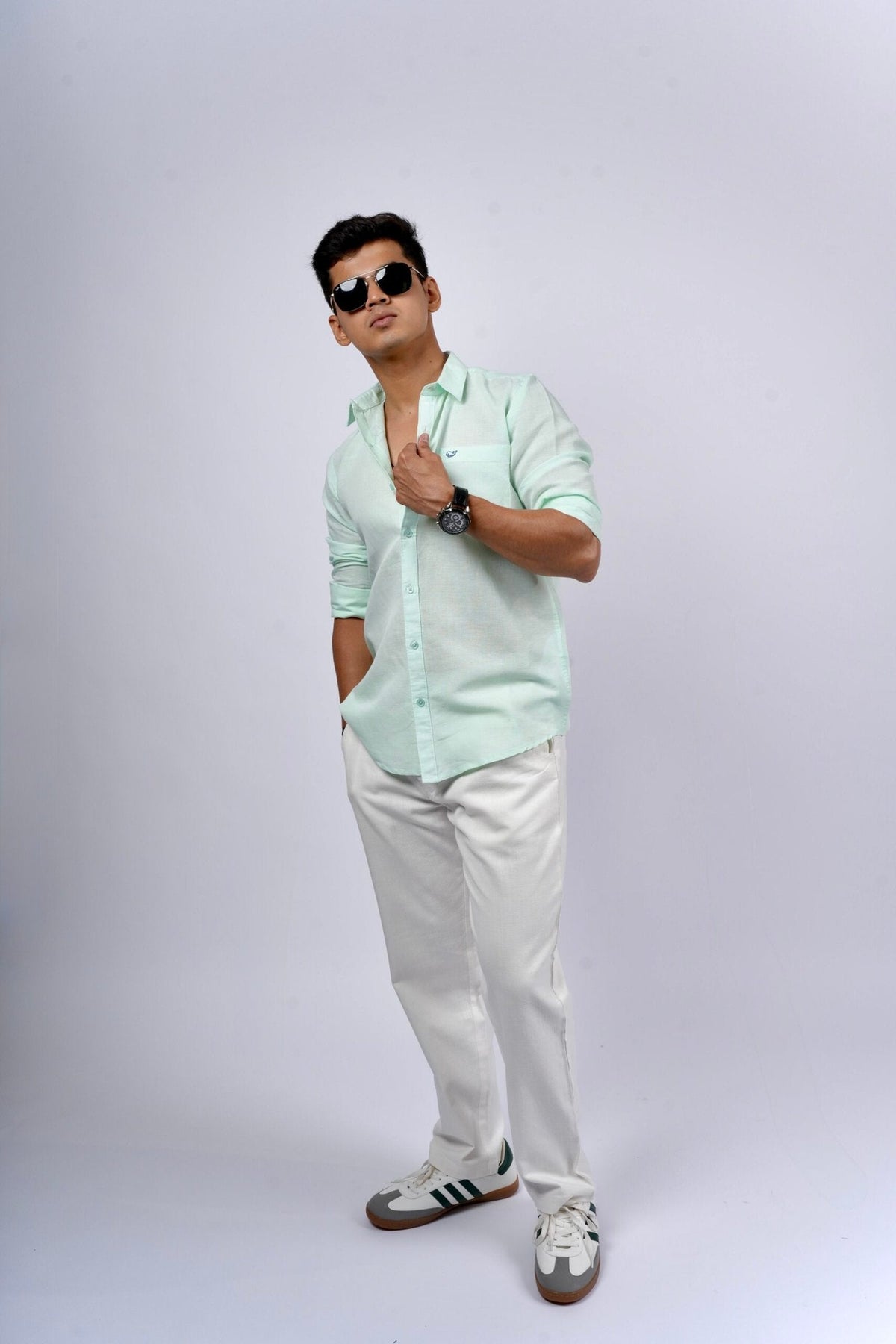 Light Green Cotton Linen Shirt image 1
