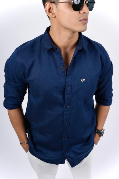 Navy Blue Cotton Linen Shirt image 1